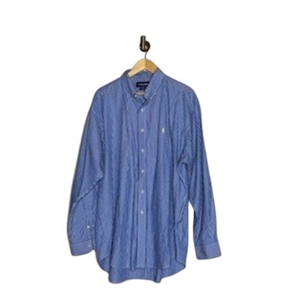 Ralph Lauren Golf Blue Stripe Button Down Shirt XL 100% Cotton Preppy